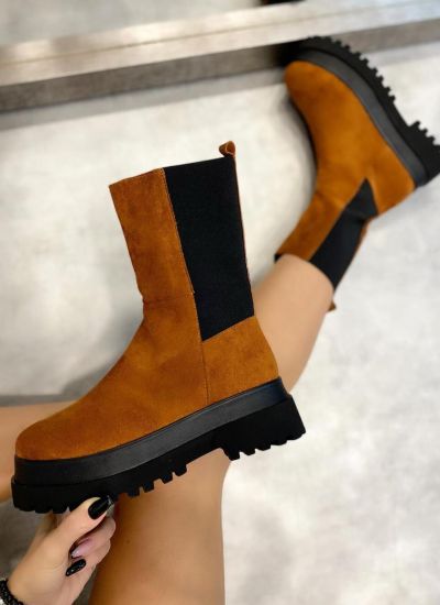 VELOUR ANKLE BOOTS WITH RUBBER - CAMEL