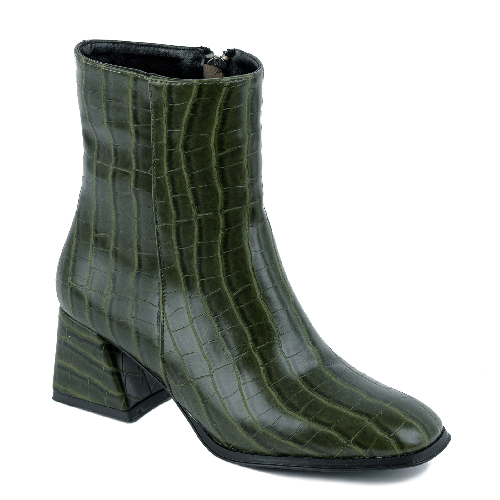 CROC ANKLE BOOTS WITH BLOCK HEEL - GREEN