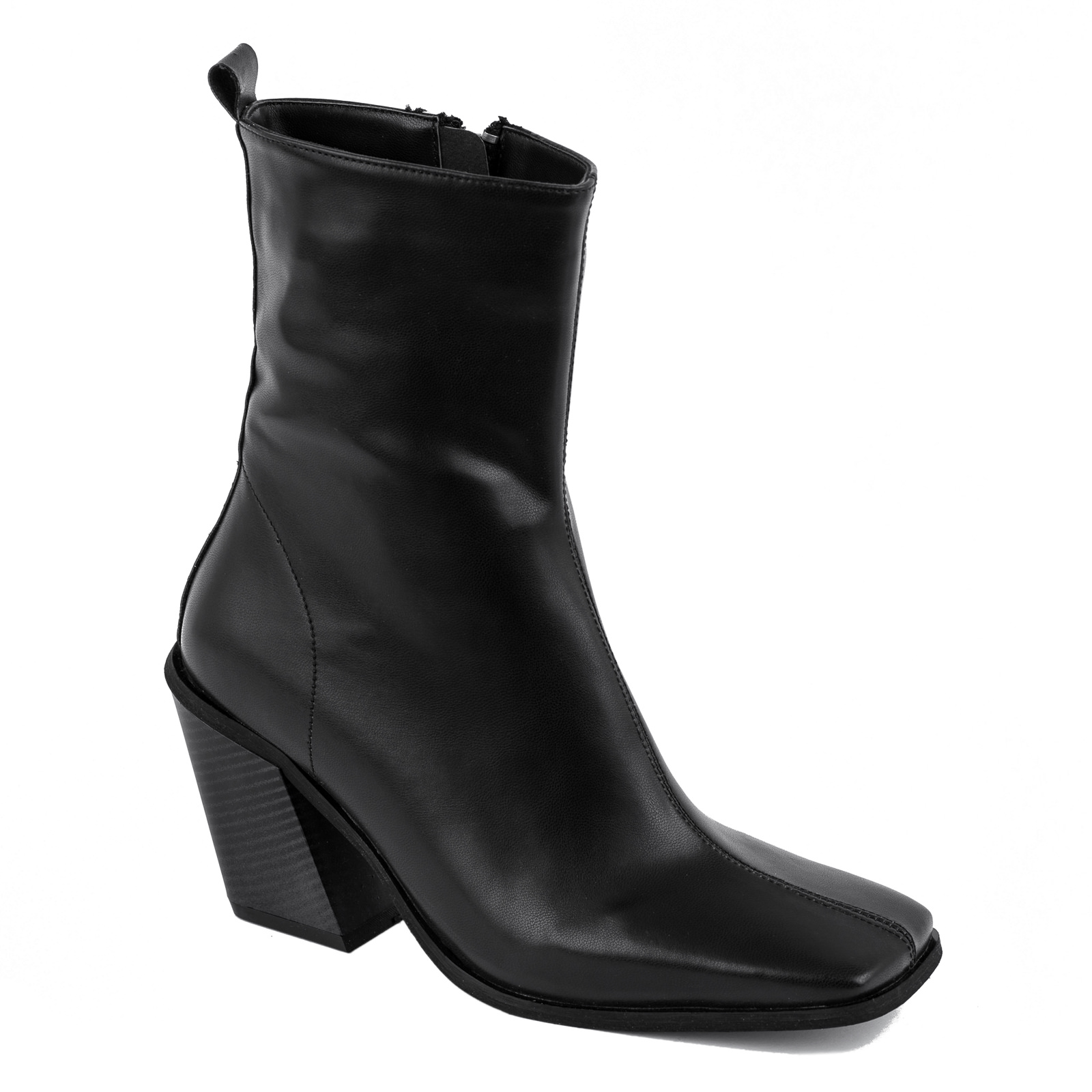 POINTED ANKLE BOOTS WITH BLOCK HEEL - BLACK