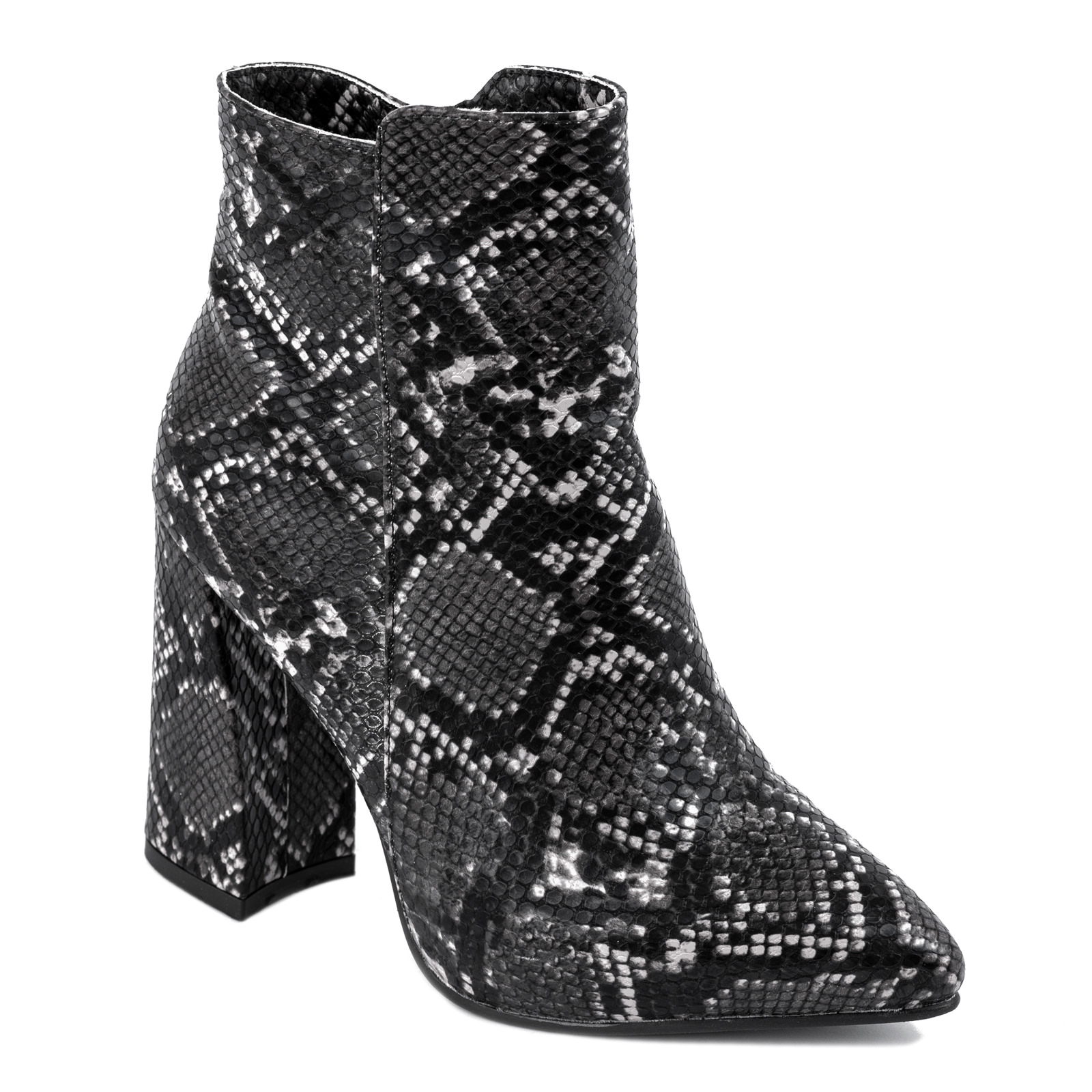 SNAKE ANKLE BOOTS WITH THICK HEEL - BLACK