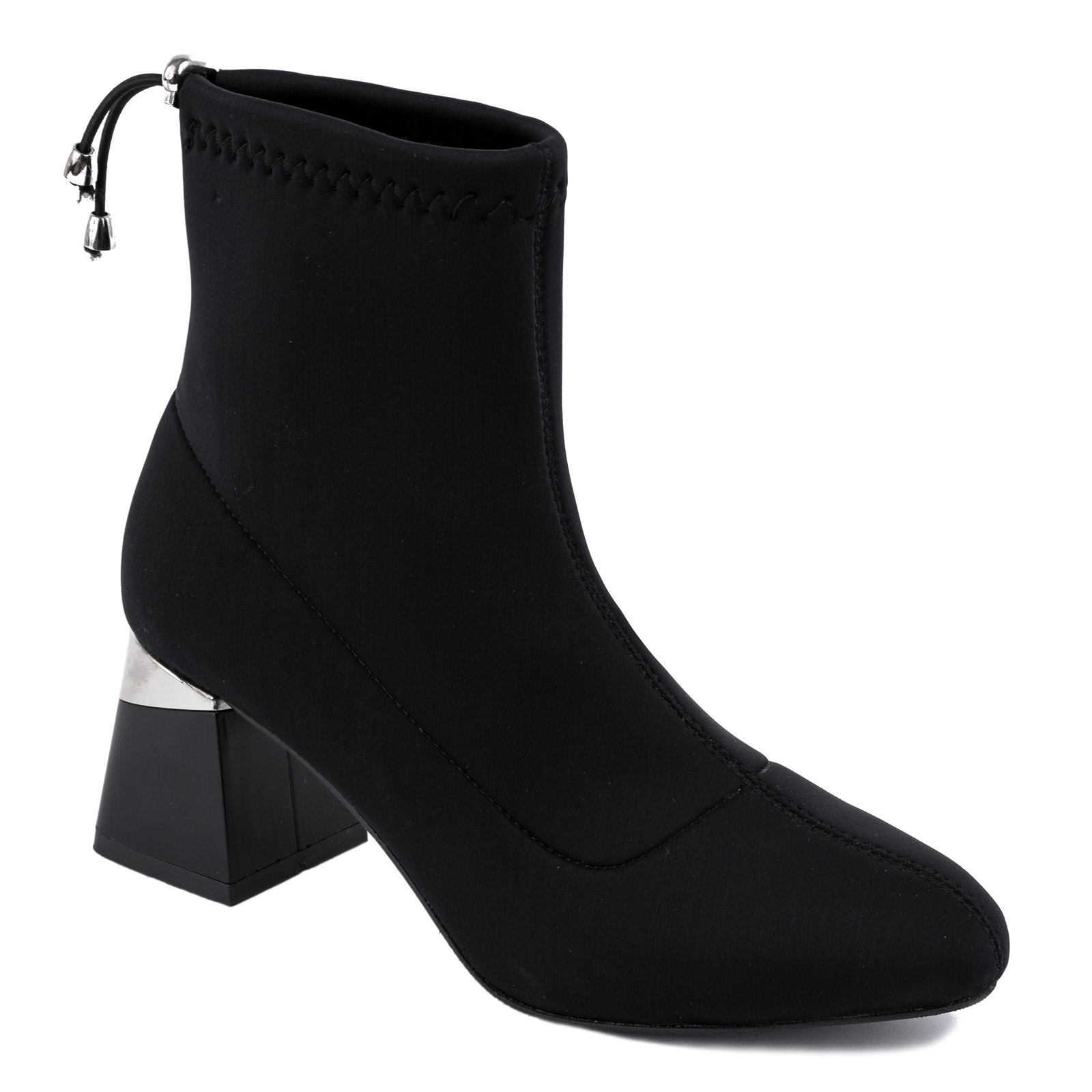 NEOPRENE ANKLE BOOTS WITH LACES AND THICK HEEL - BLACK