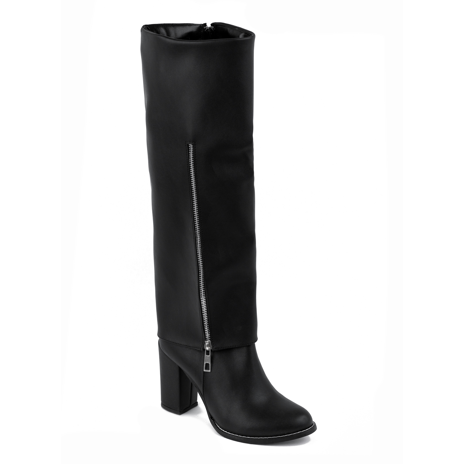 HIGH BOOTS WITH ZIPPER AND BLOCK HEEL - BLACK