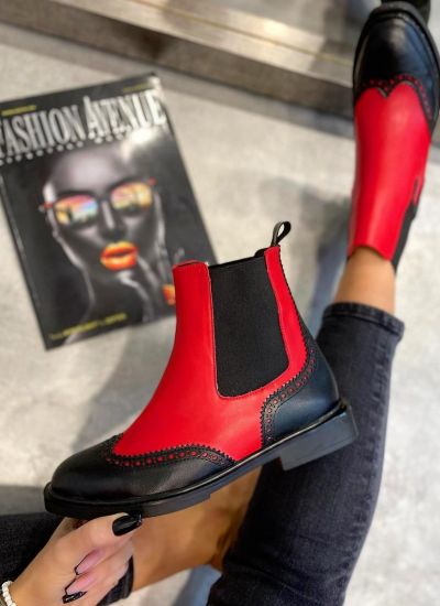 FLAT ANKLE BOOTS WITH RUBBER - BLACK/RED
