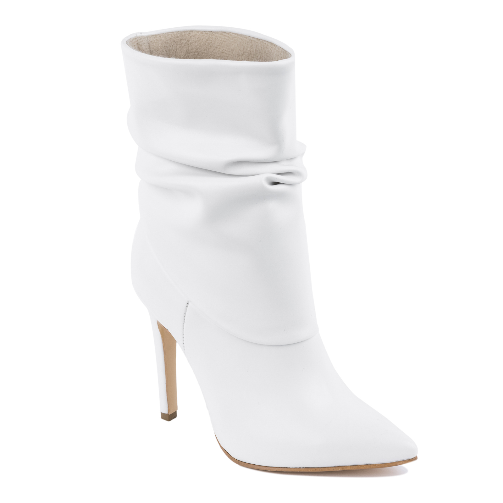 POINTED WRINKLED ANKLE BOOTS WITH THIN HEEL - WHITE