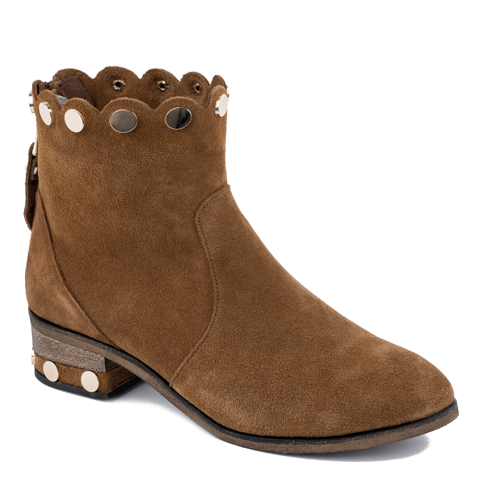 LEATHER ANKLE BOOTS WITH RIVETS - CAMEL