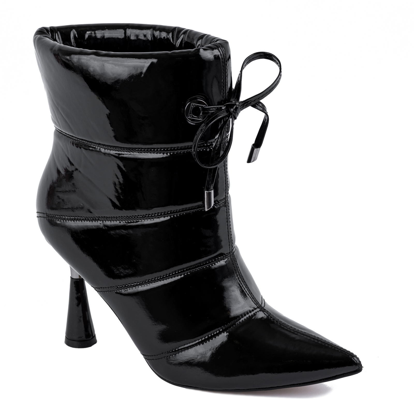 PATENT POINTED ANKLE BOOTS WITH THIN HEEL - BLACK