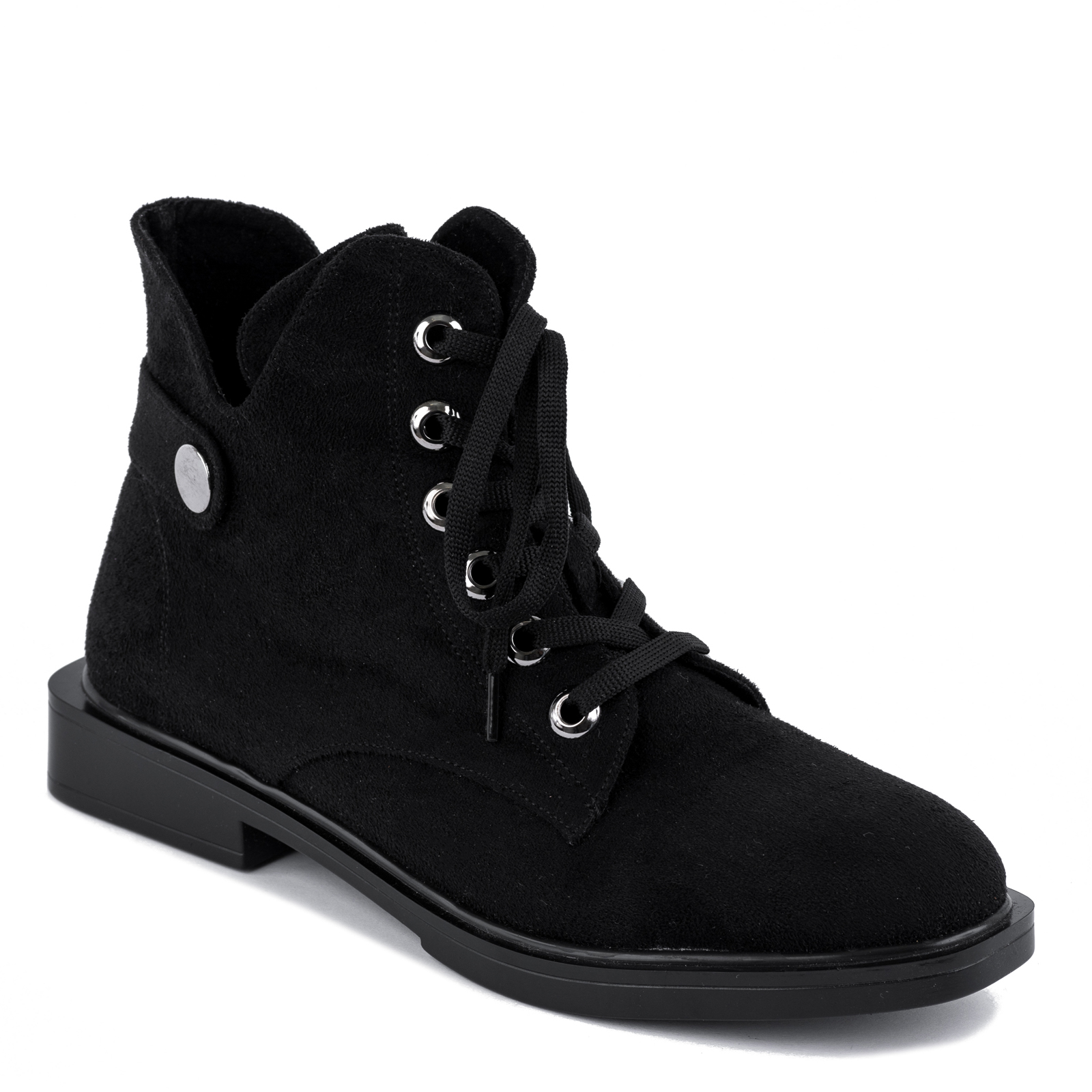 VELOURE LACE UP ANKLE BOOTS - BLACK