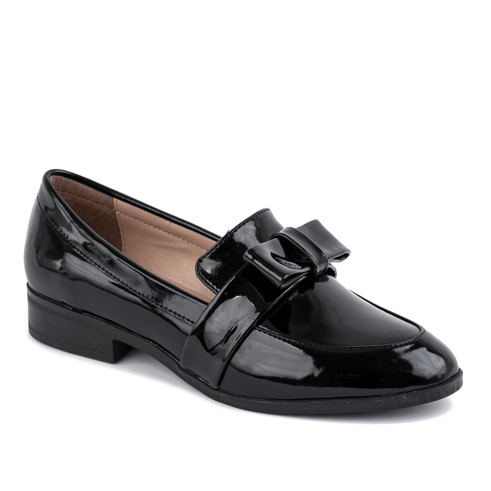PATENT SHOES WITH BOW - BLACK