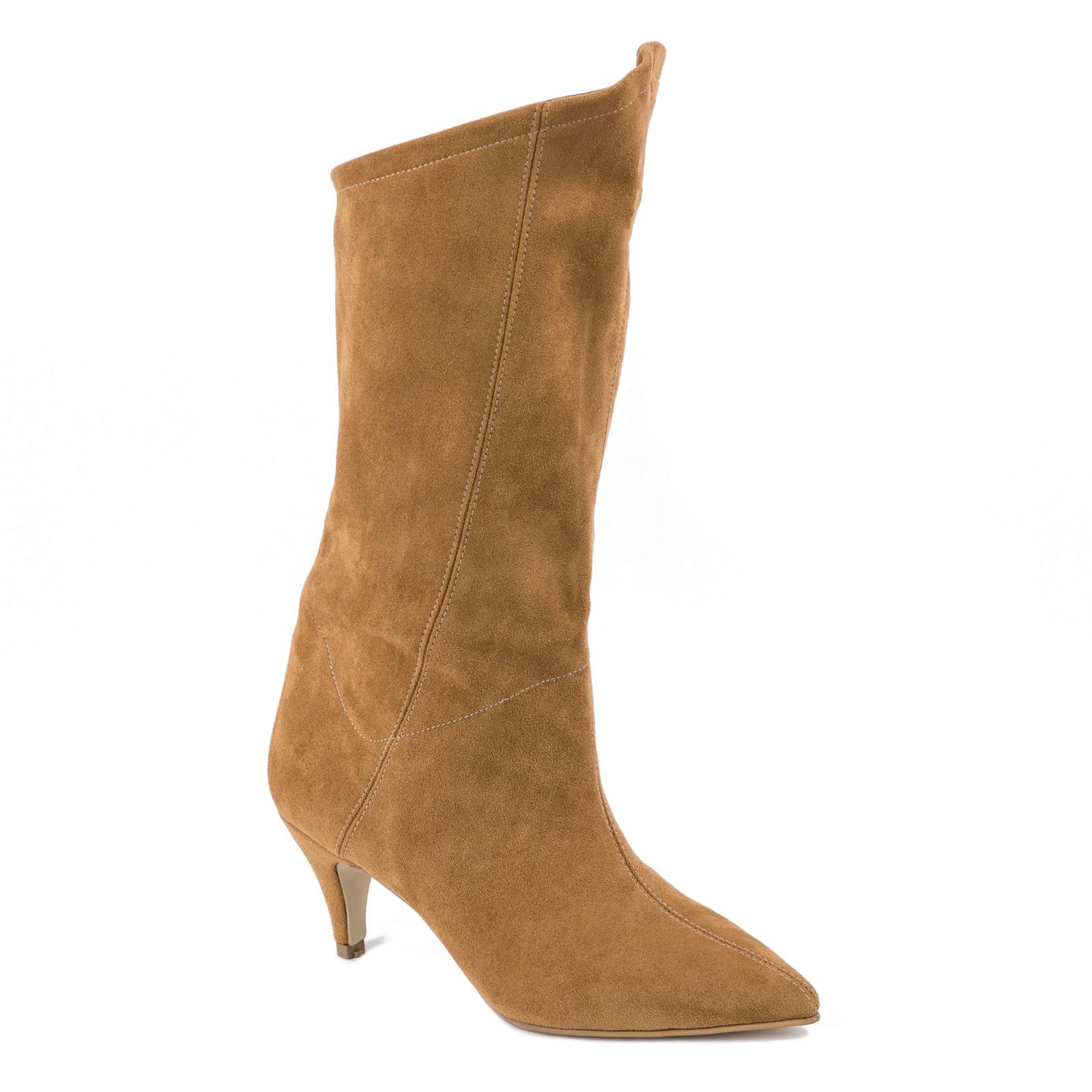 VELOUR POINTED BOOTS WITH THIN HEEL - CAMEL