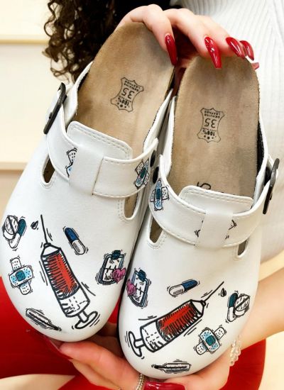 Patterned women clogs MEDICAL - WHITE