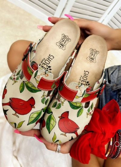 Patterned women clogs RED BIRD - RED