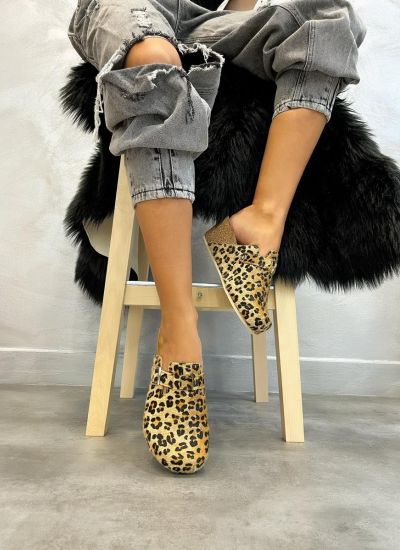 LEOPARD PRINT ANATOMIC LEATHER CLOGS WITH BELT AND HIGH SOLE VESNA