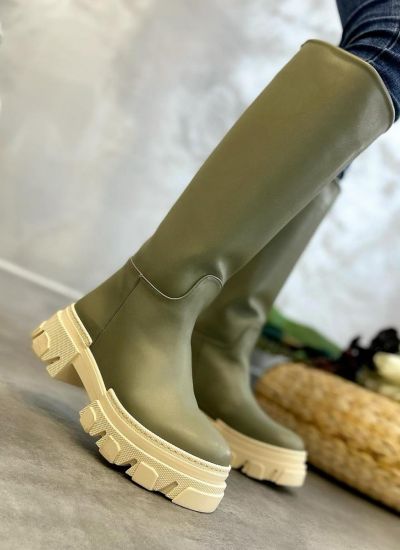 PULL ON HIGH SOLE BOOTS - OLIVE