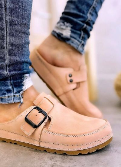 LEATHER CLOGS WITH BELT - POWDER ROSE