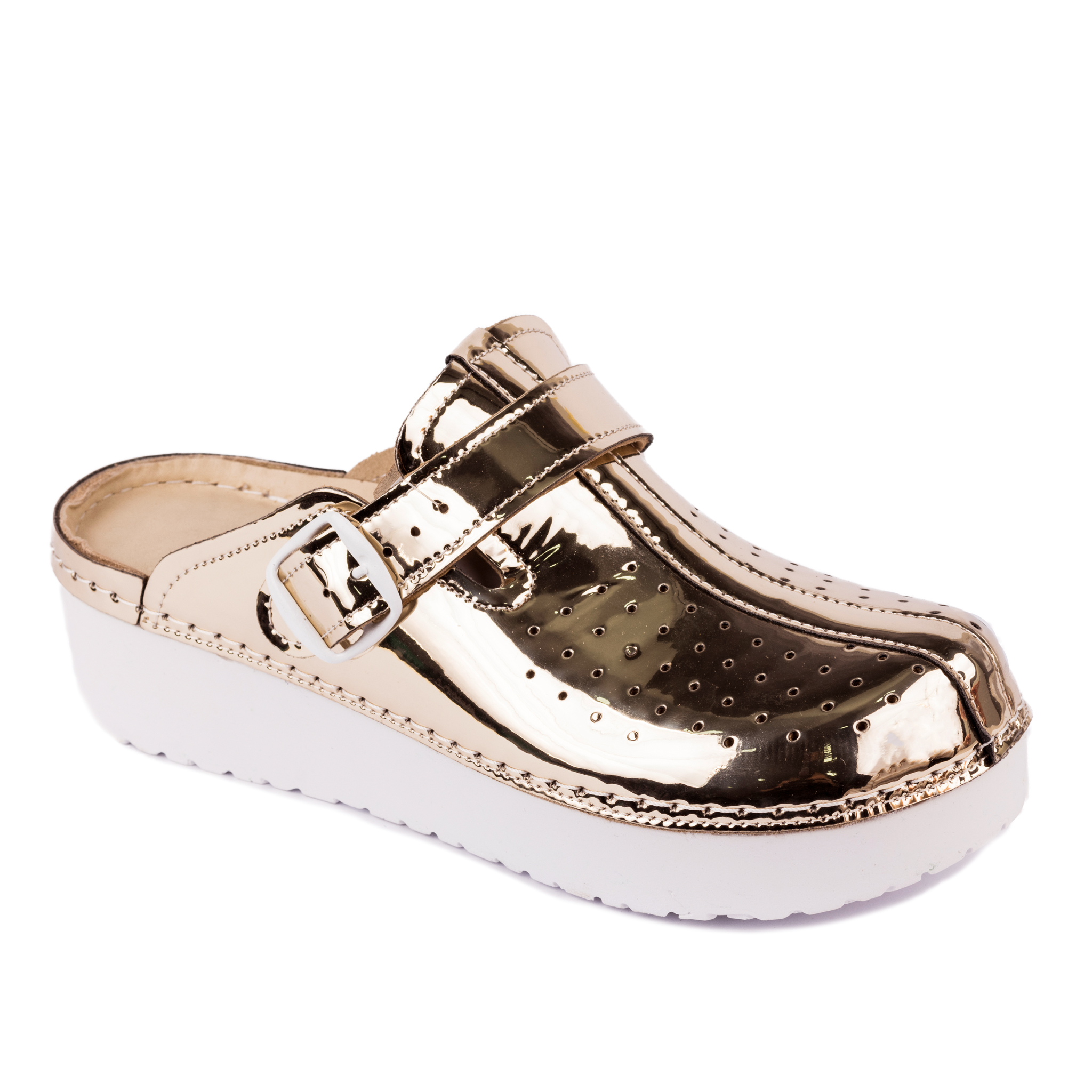 FREE STEP LEATHER CLOGS WITH BELT - GOLD
