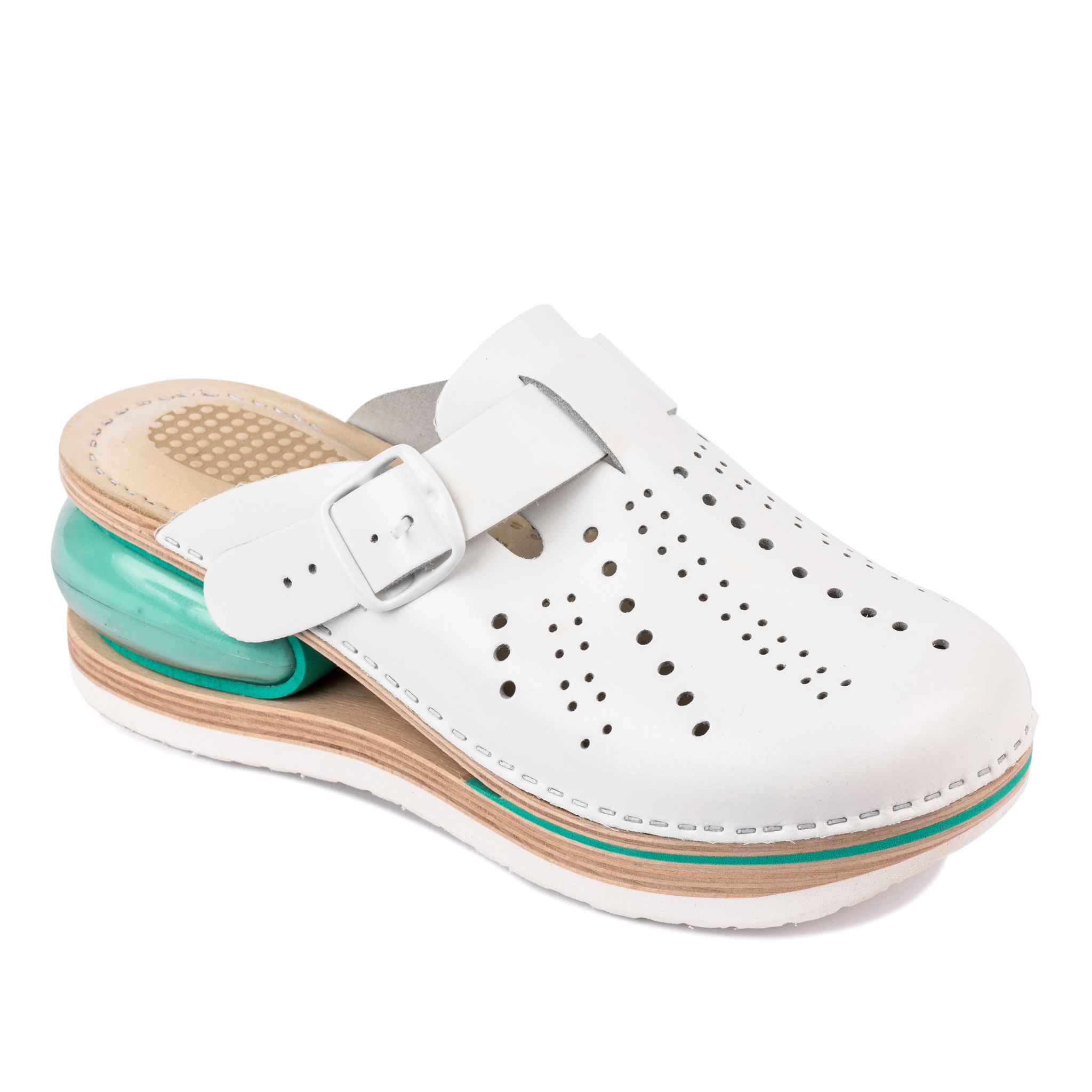 AIR LEATHER CLOGS WITH BELT - WHITE