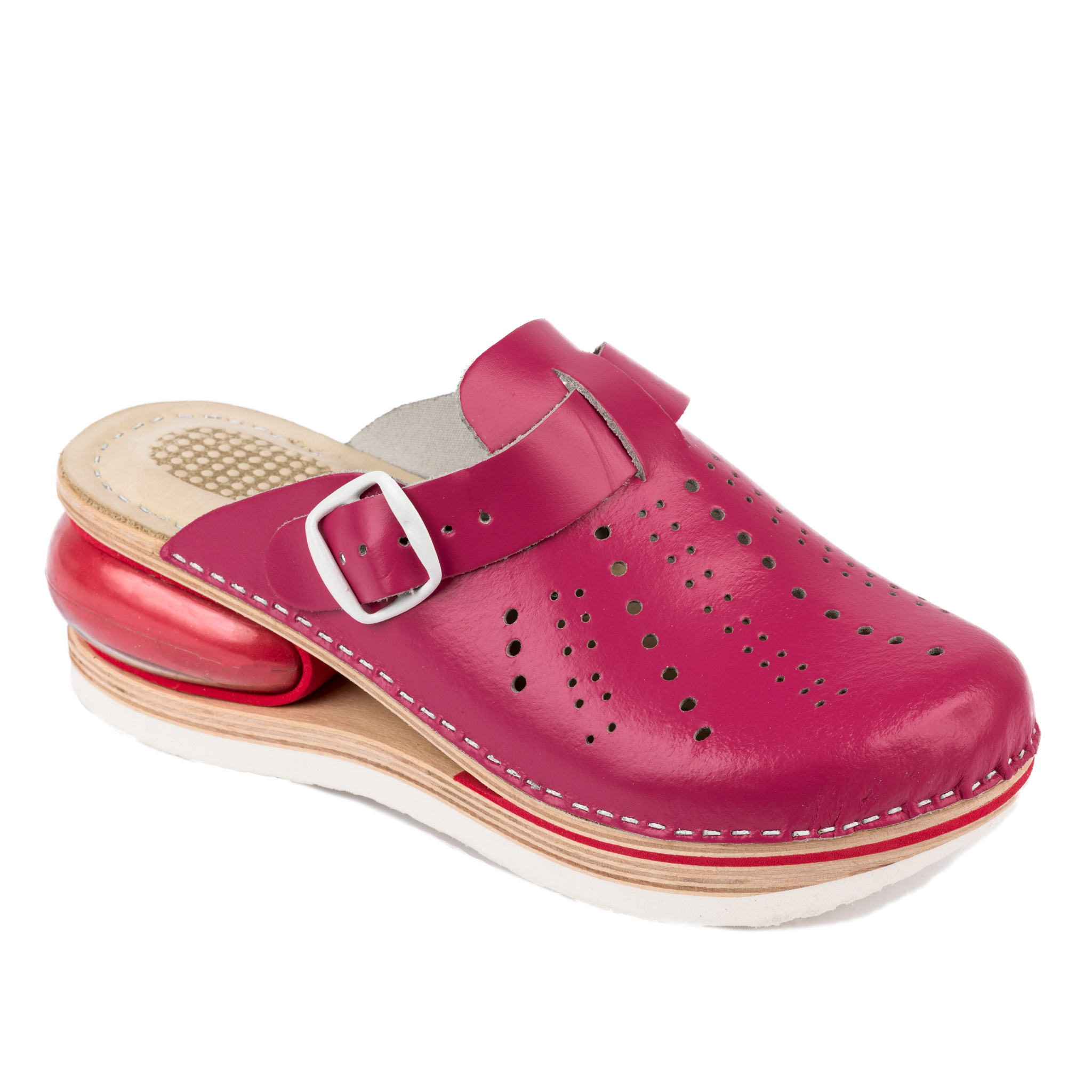 AIR LEATHER CLOGS WITH BELT - PINK