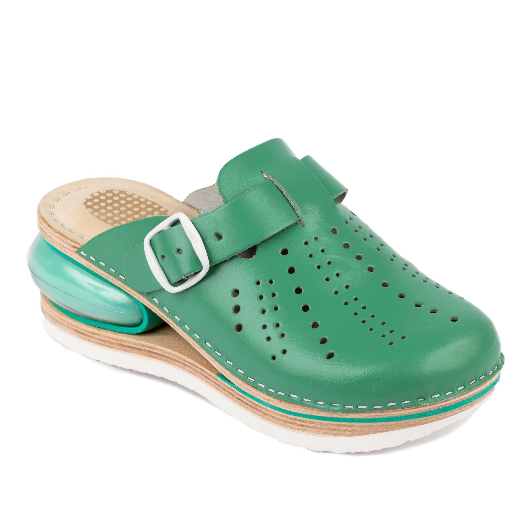 AIR LEATHER CLOGS WITH BELT - GREEN