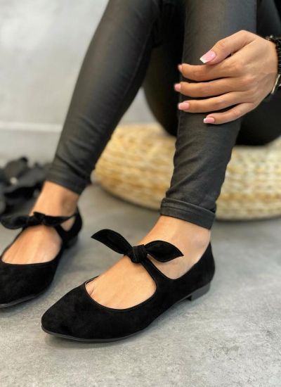 VELOUR FLATS WITH BOW - BLACK
