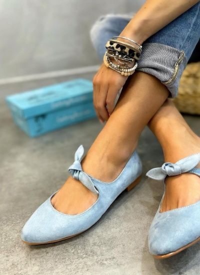VELOUR FLATS WITH BOW - BLUE