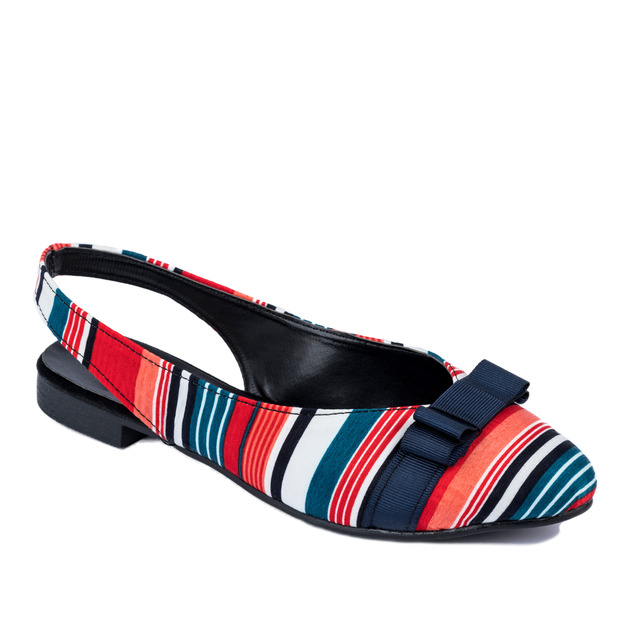 STRIPED FLATS WITH BOW - NAVY BLUE/RED