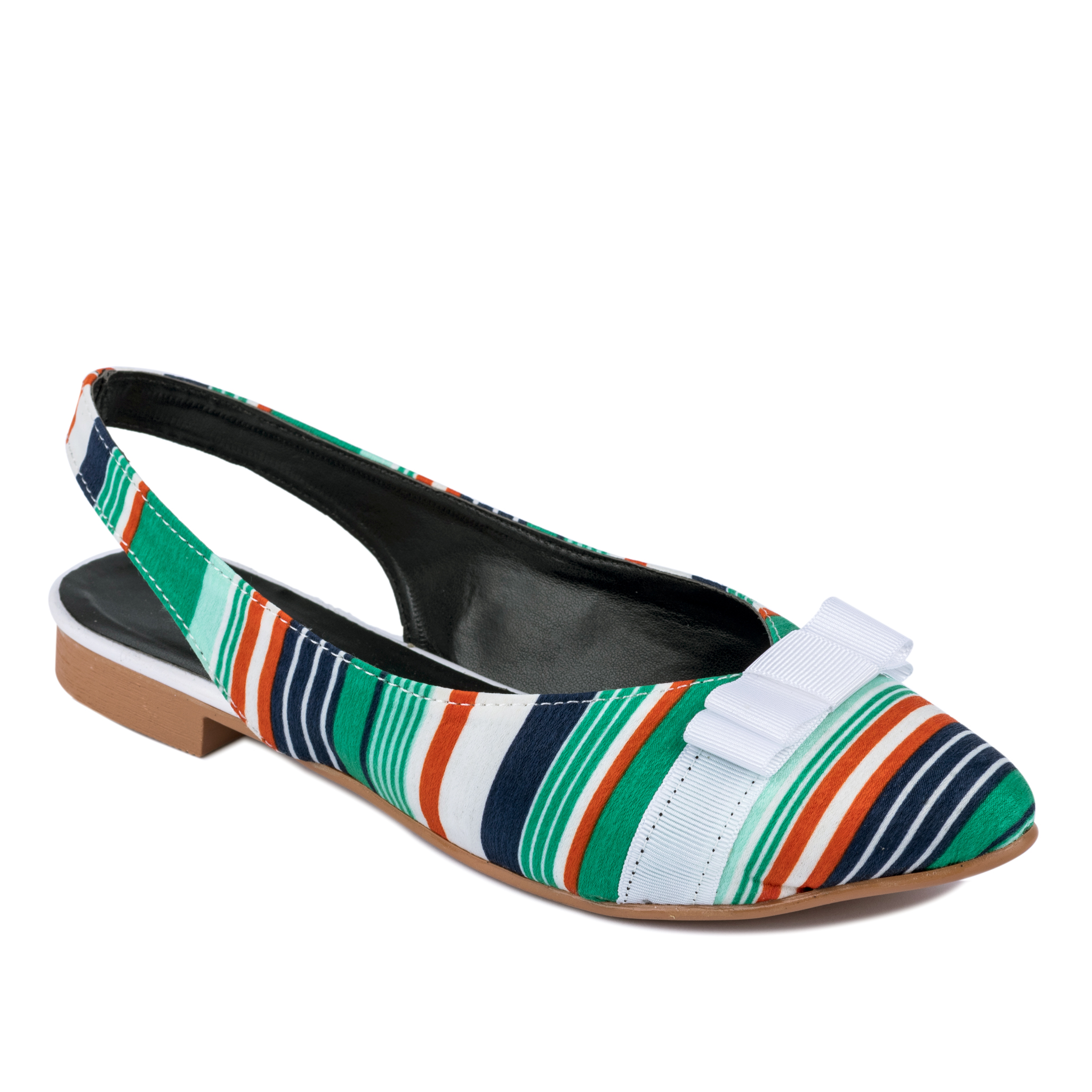 STRIPED FLATS WITH BOW - GREEN