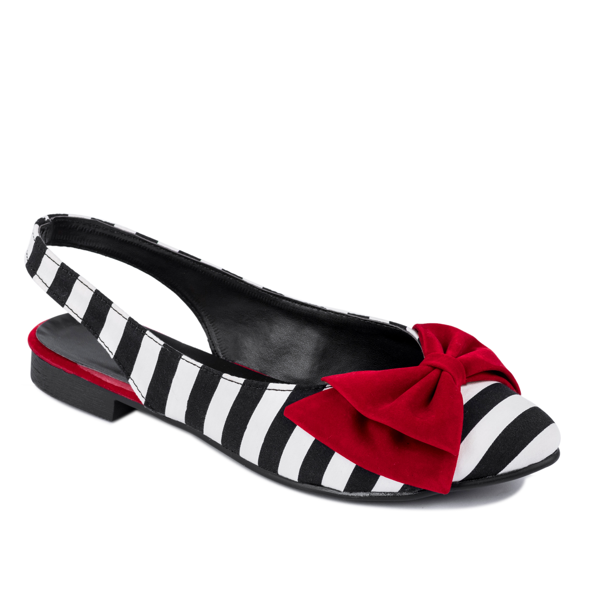 STRIPED FLATS WITH RED BOW - BLACK/WHITE