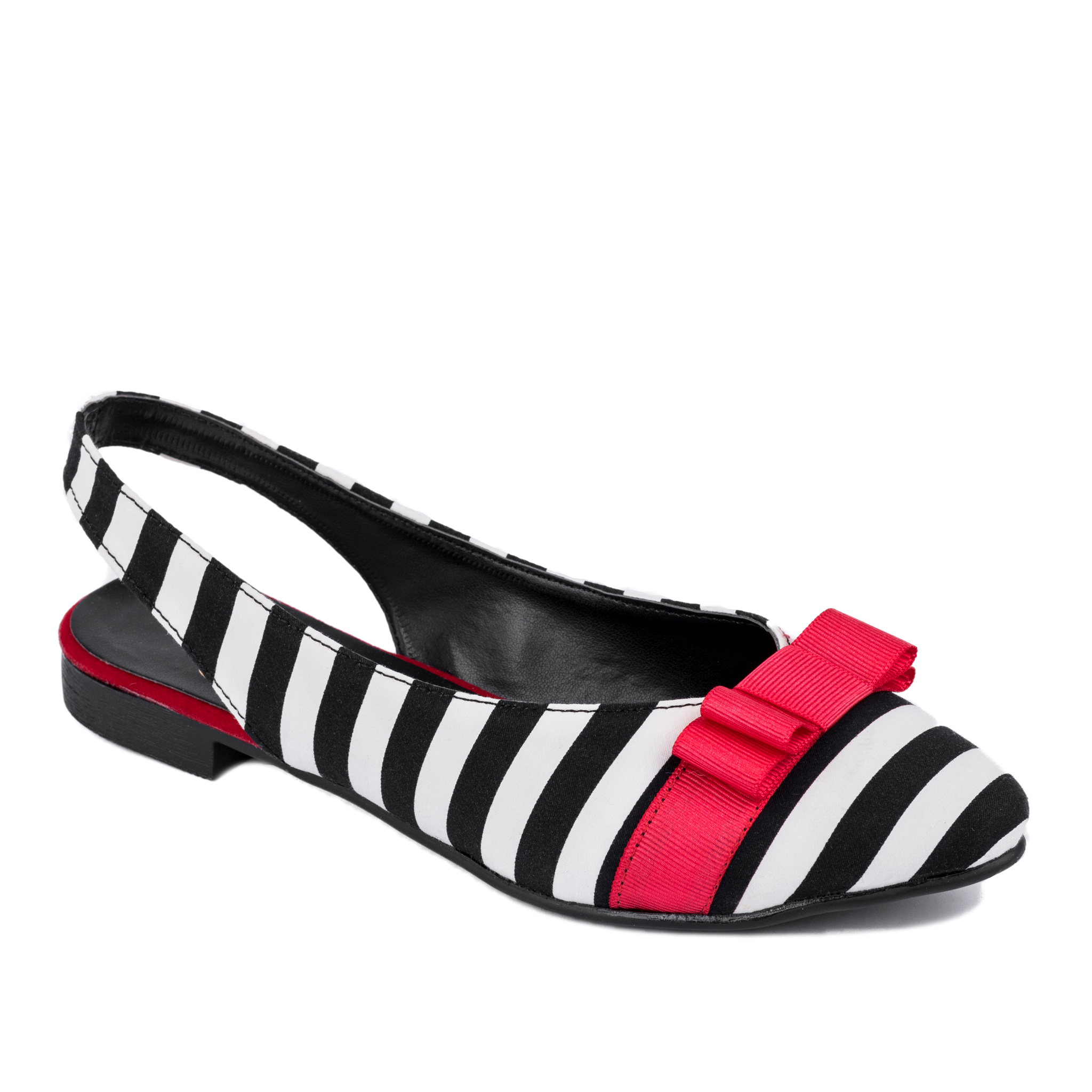 STRIPED FLATS WITH BOW - BLACK/WHITE