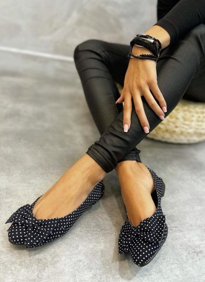 FLATS WITH DOTS AND BOW - NAVY BLUE/WHITE