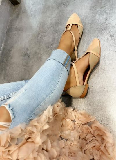 VELOUR FLATS WITH BELTS - BEIGE