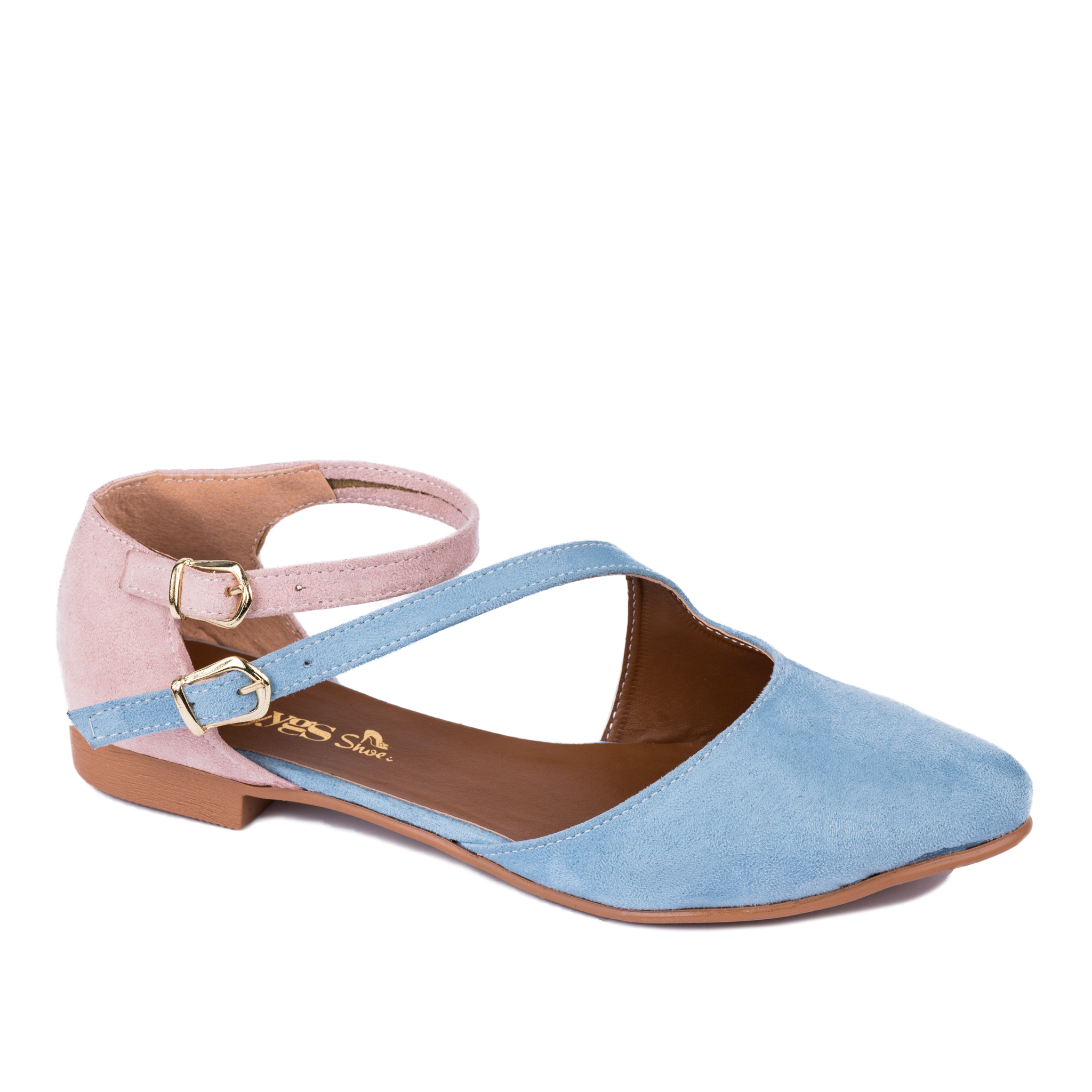 VELOUR FLATS WITH BELTS - BLUE/ROSE