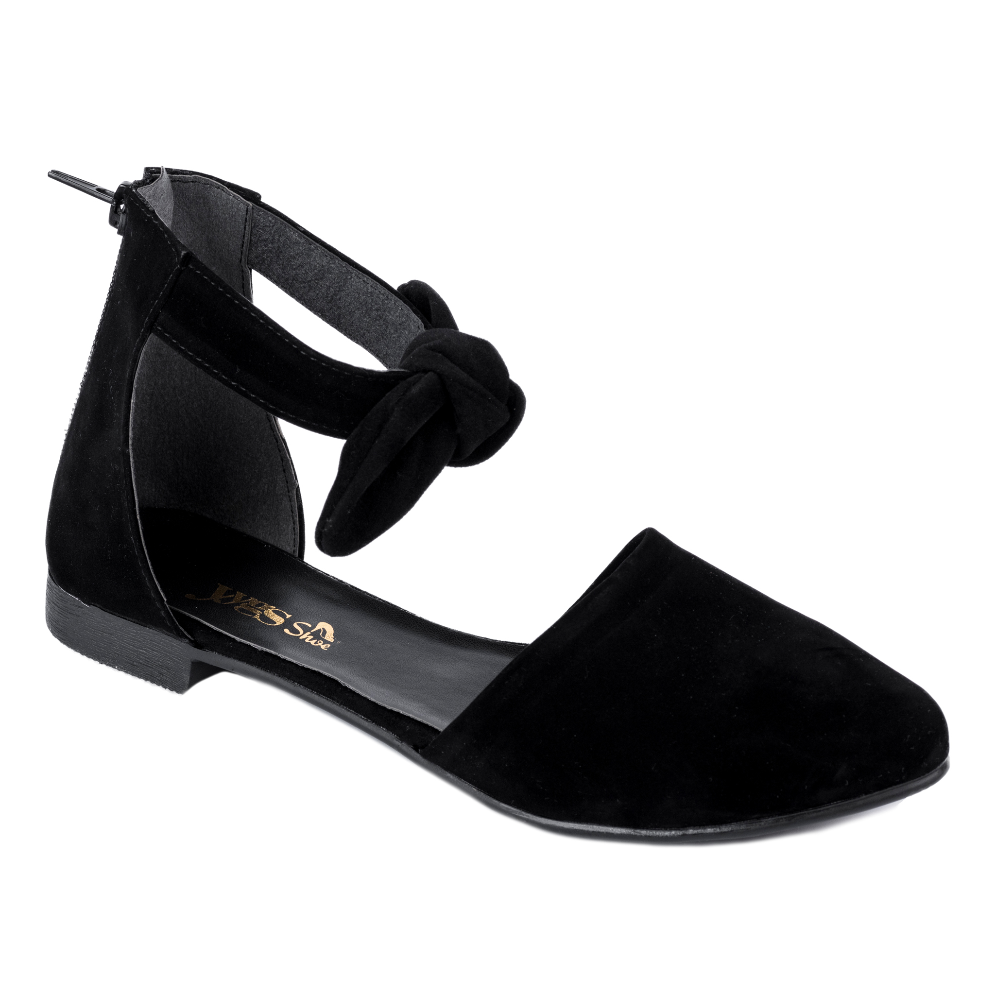 VELOUR FLATS WITH BOW - BLACK