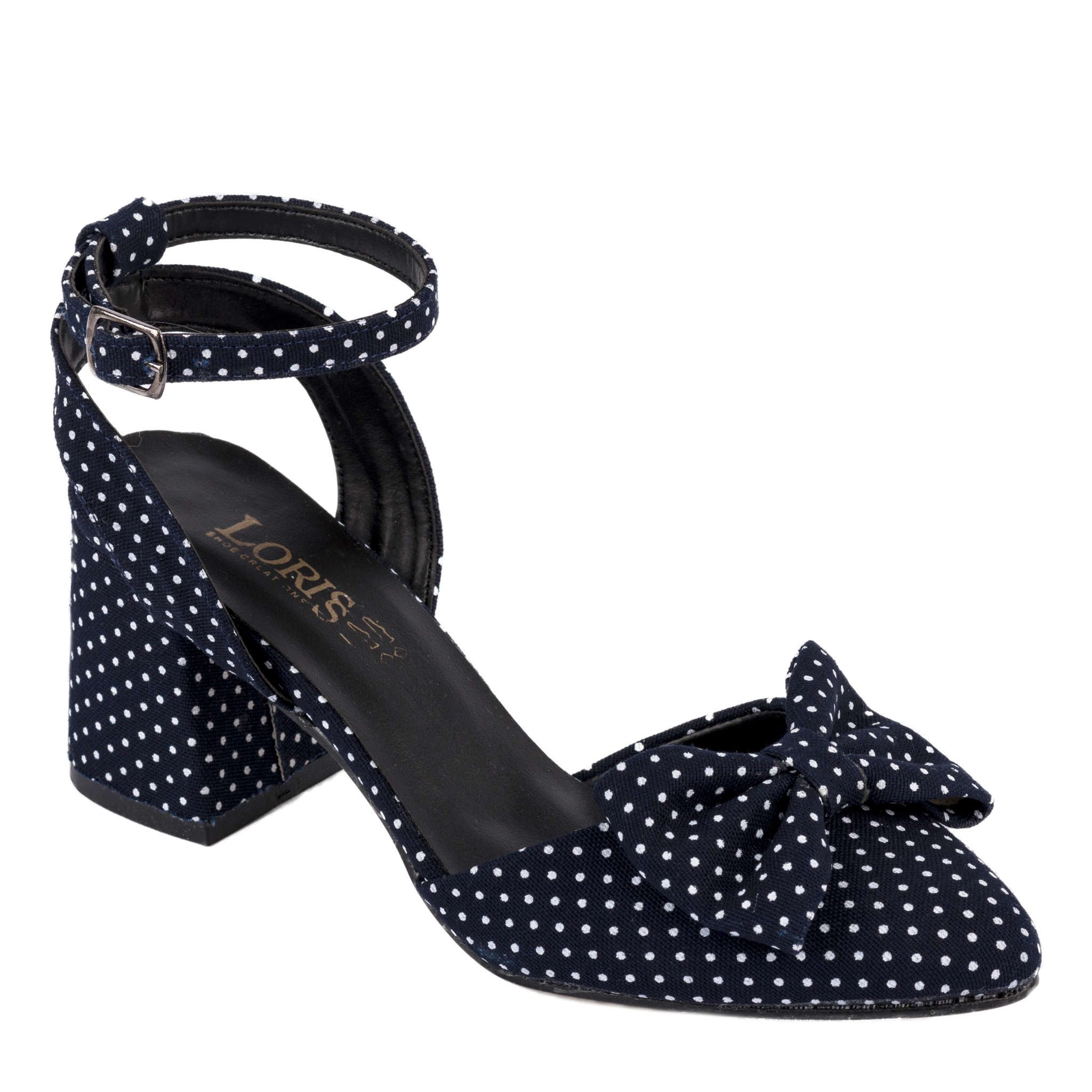 SANDALS WITH DOTS AND BOW - NAVY BLUE