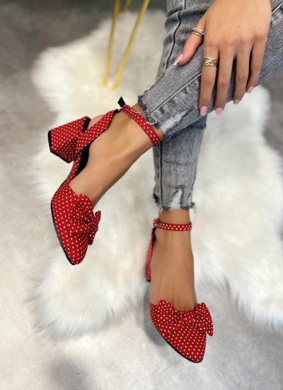SANDALS WITH DOTS AND BOW - RED