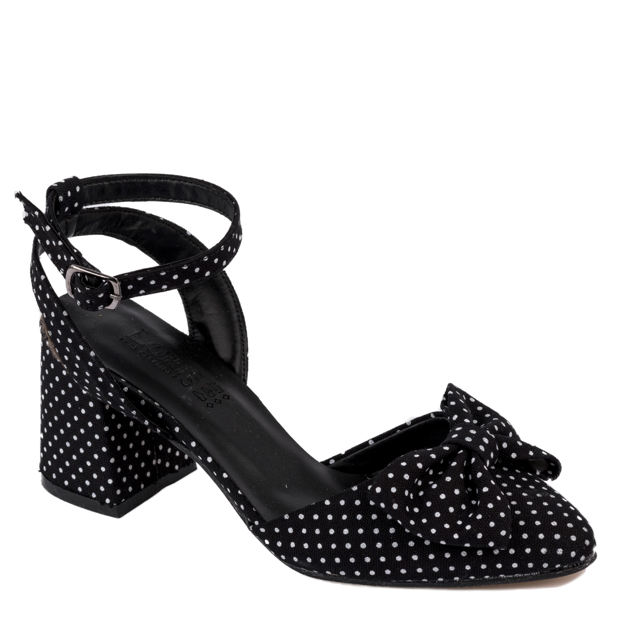 SANDALS WITH DOTS AND BOW - BLACK