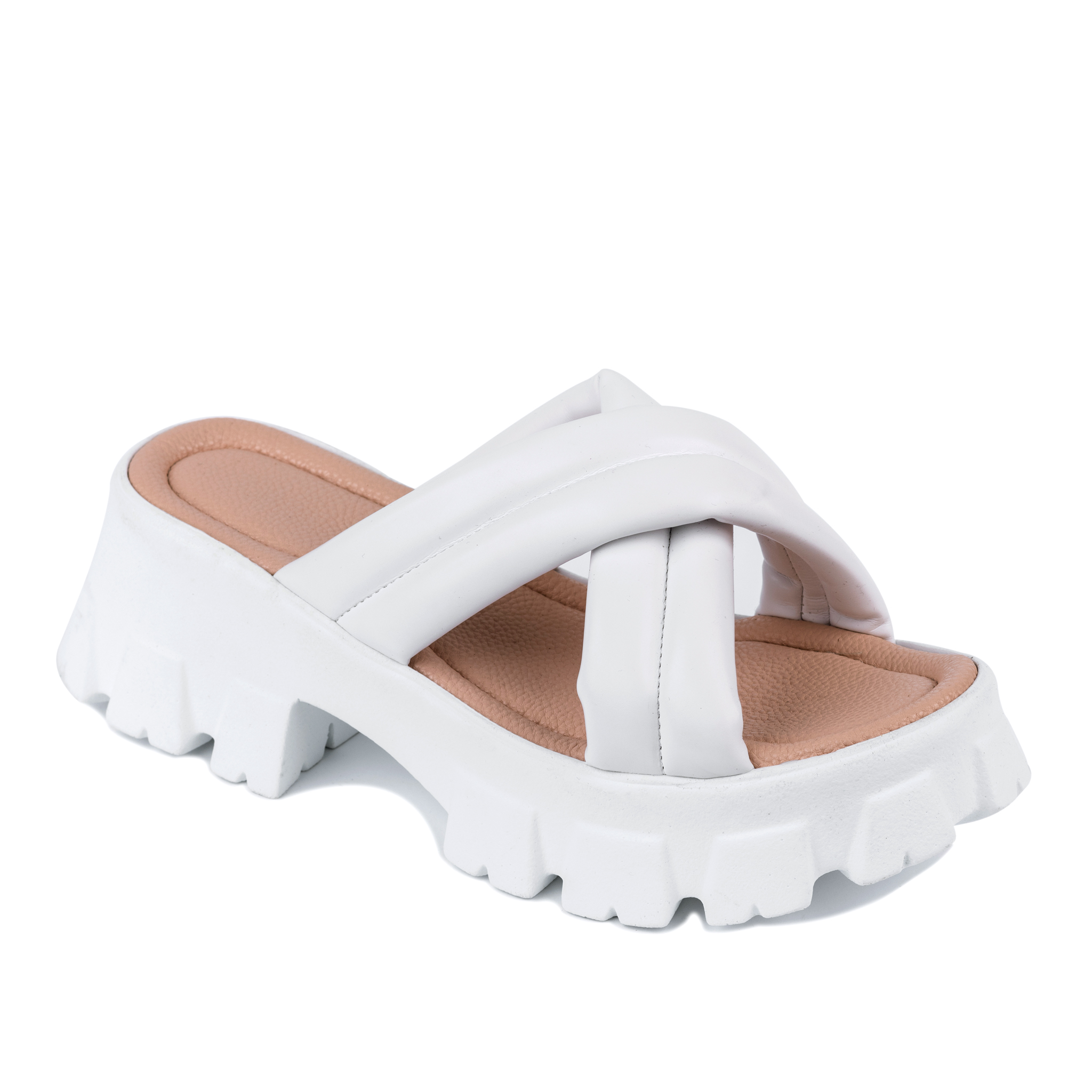 CROSS - STRAP HIGH SOLE SLIPPERS - WHITE