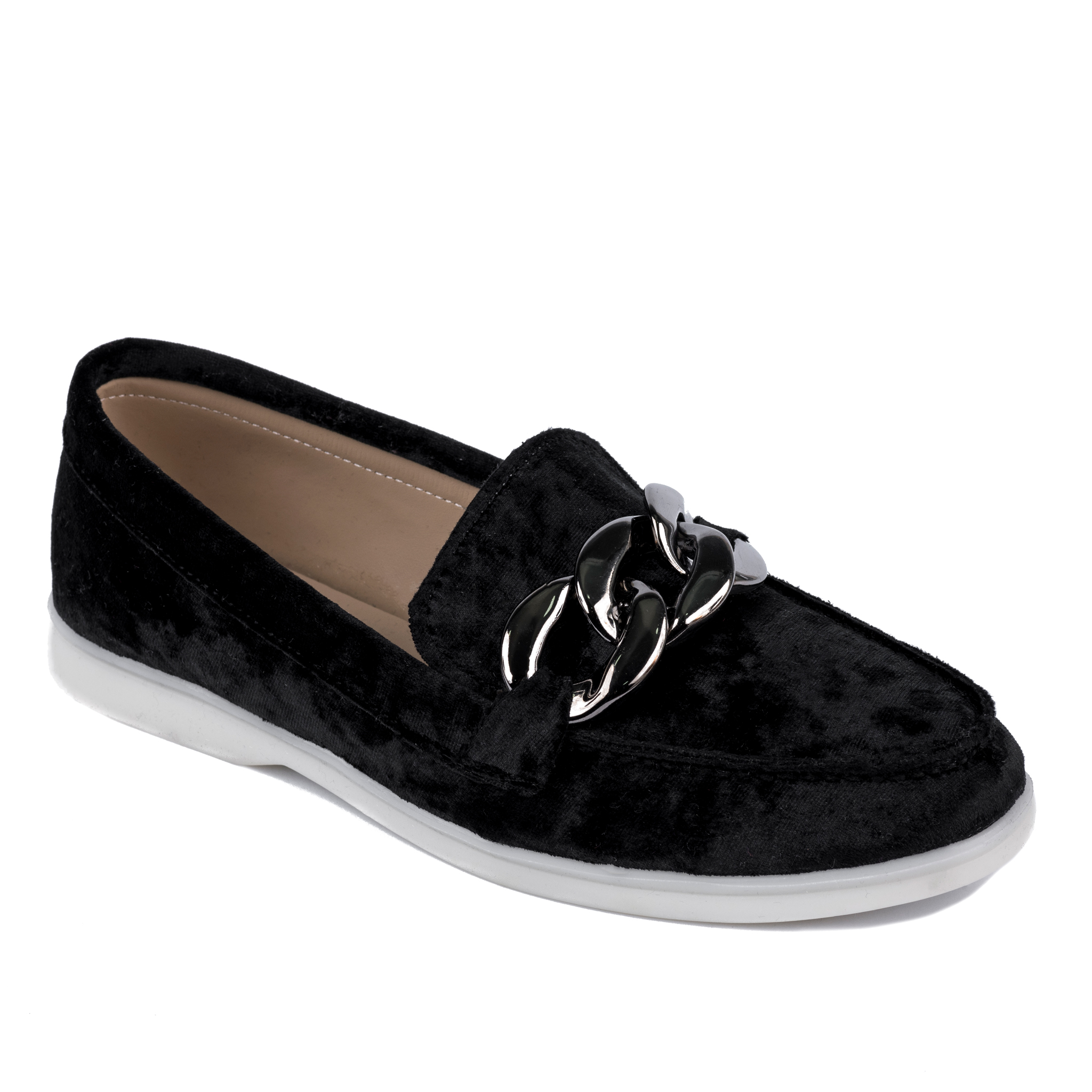 PLUSH MOCCASINS WITH CHAIN - BLACK