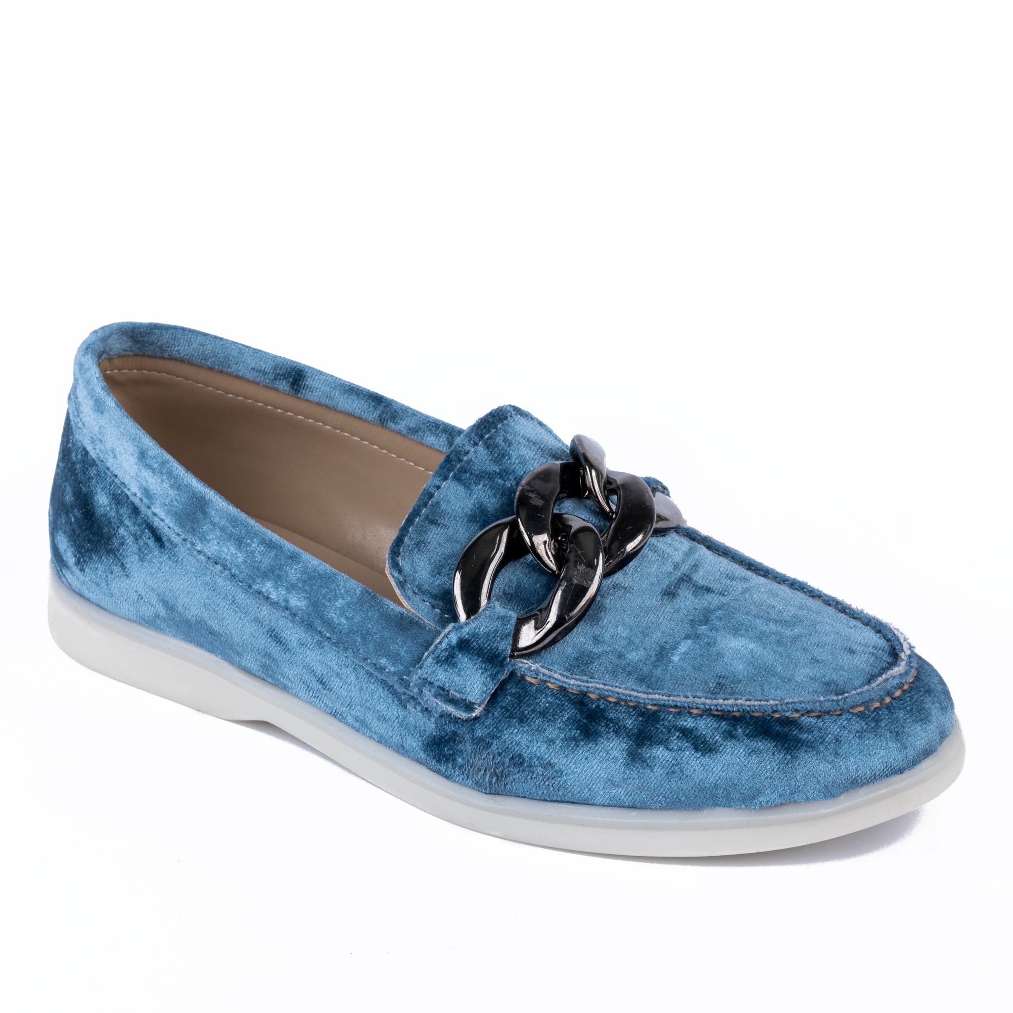 PLUSH MOCCASINS WITH CHAIN - BLUE