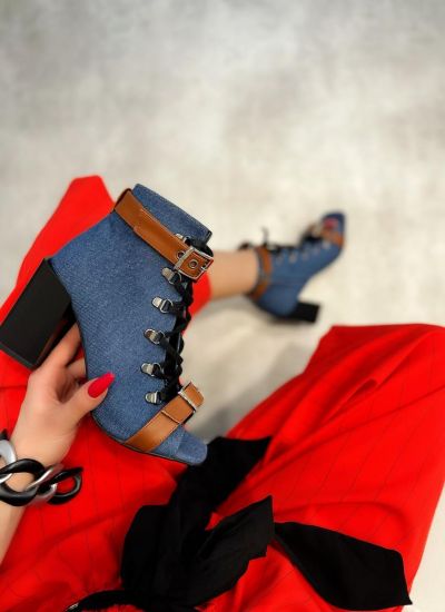 PEEP TOE ANKLE BOOTS WITH BELTS AND BLOCK HEEL - BLUE