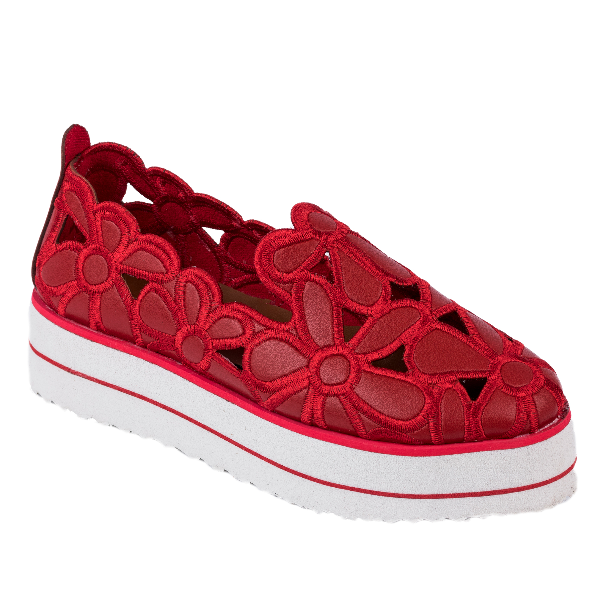 FLOWER PRINT SHOES WITH HIGH SOLE - RED
