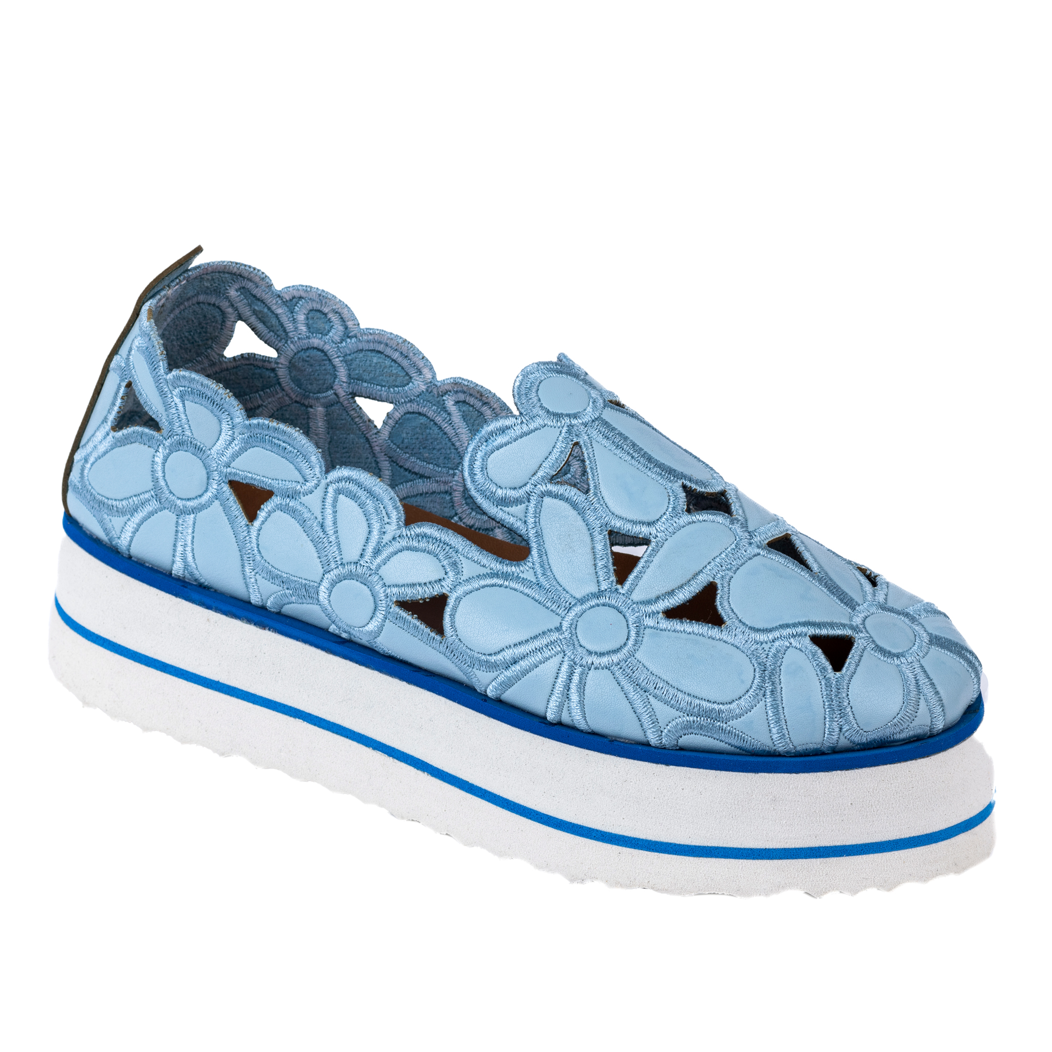 FLOWER PRINT SHOES WITH HIGH SOLE - BLUE