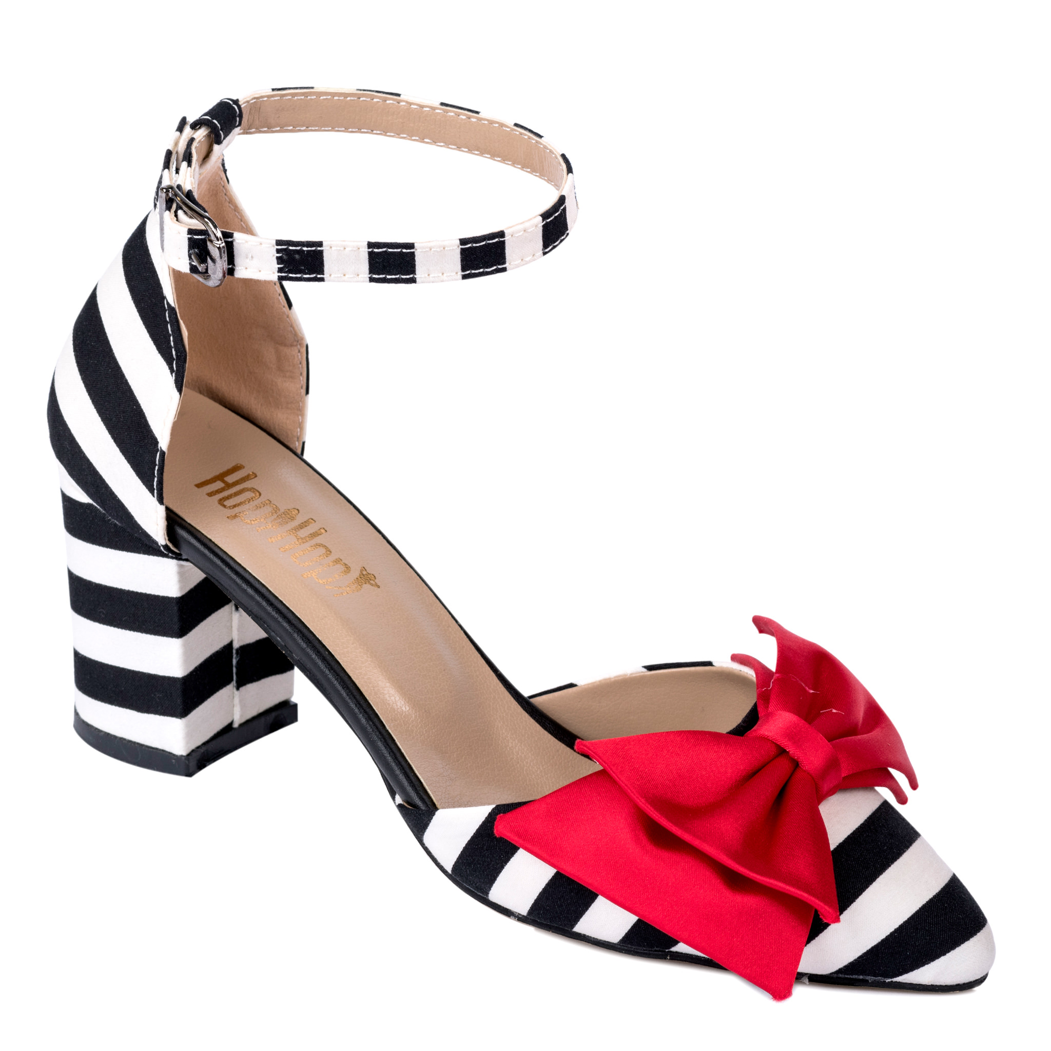 SHOES WITH RED BOW AND STRIPES - BLACK/WHITE