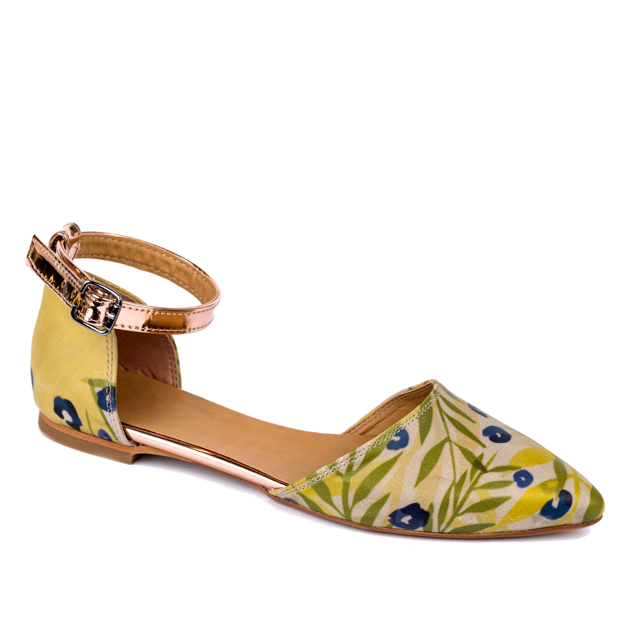 FLOWER PRINT POINTED FLATS - GREEN