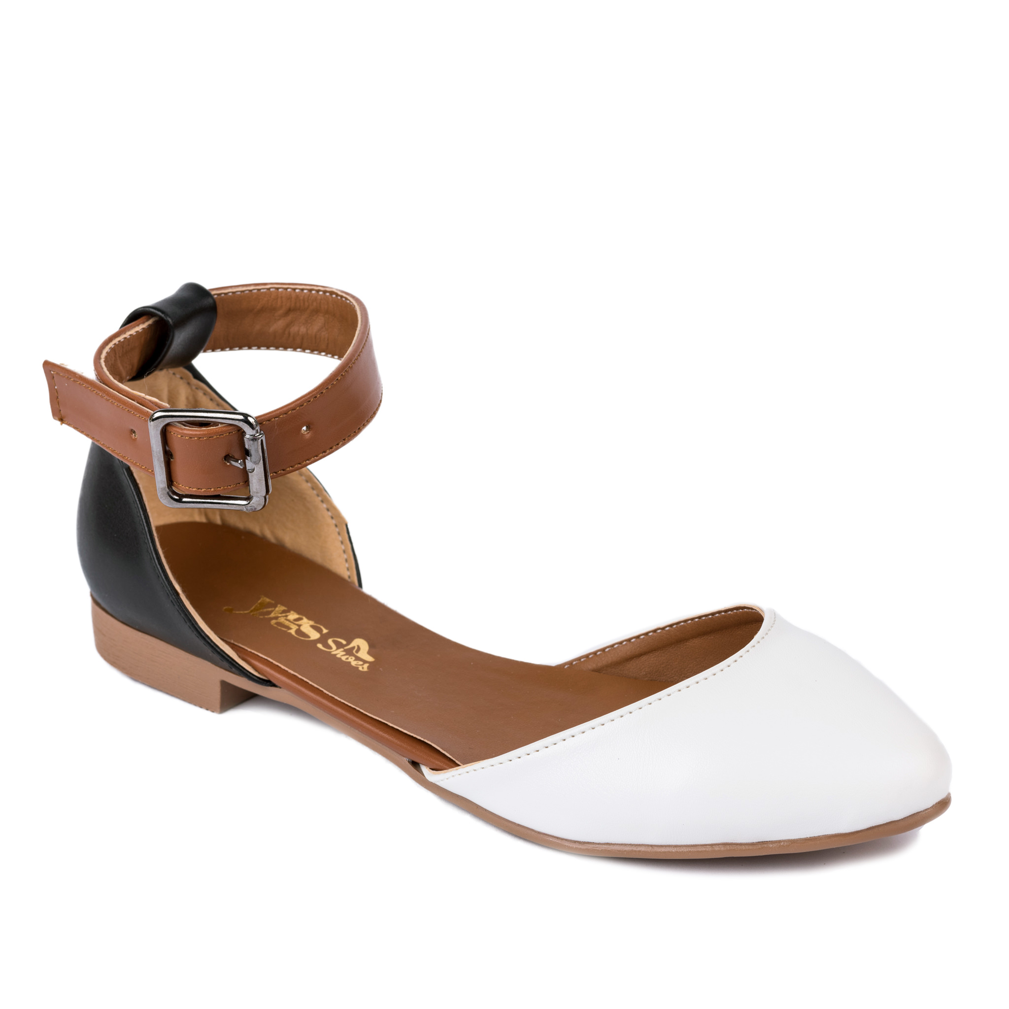 FLATS WITH BELT - BLACK/BROWN/WHITE