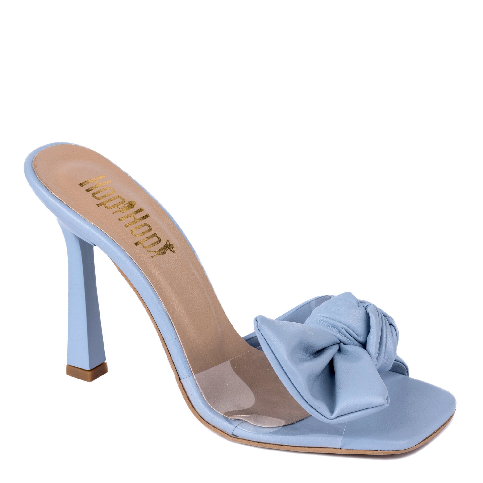 MULES WITH THIN HEEL AND BOW - BLUE