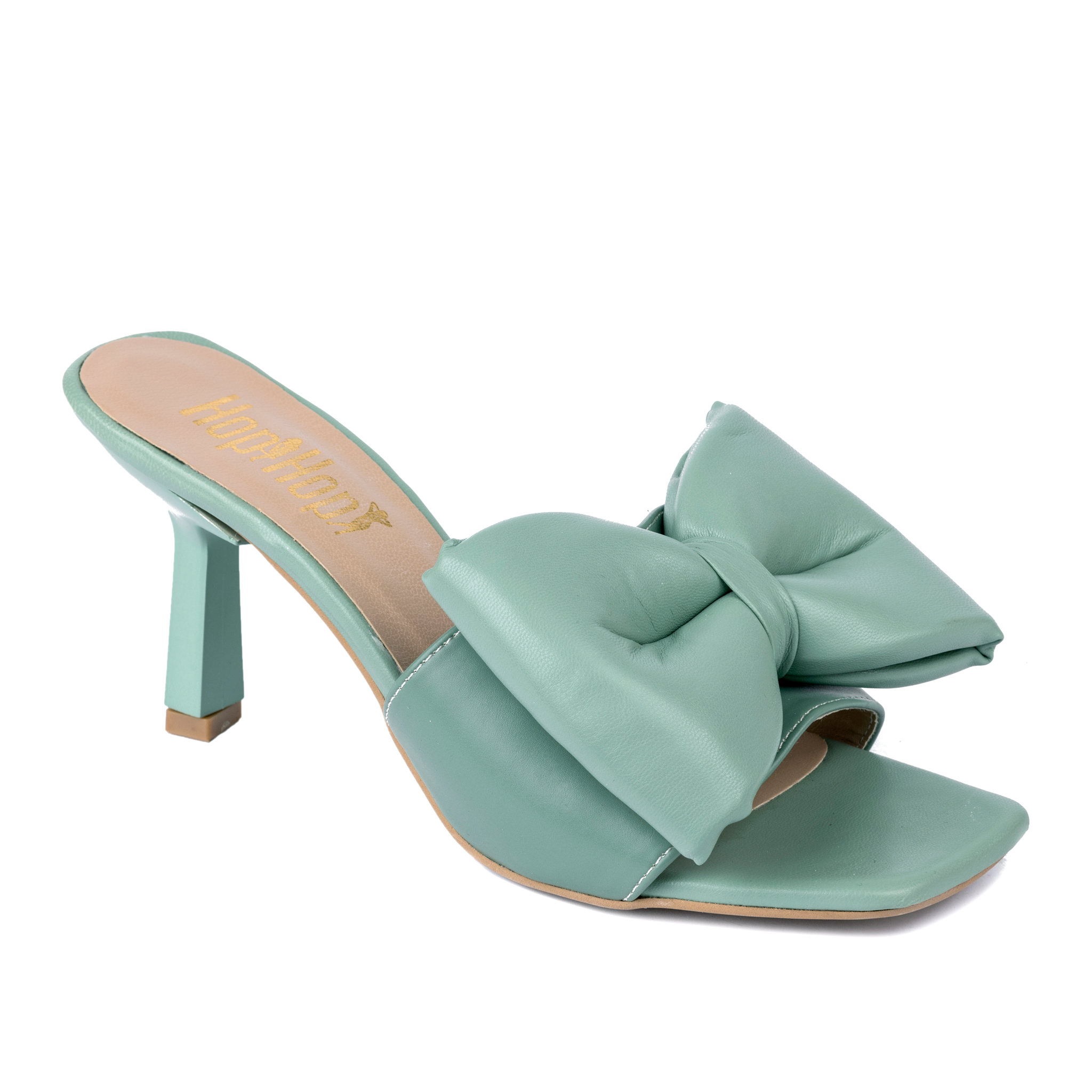 MULES WITH BOW AND THIN HEEL - GREEN