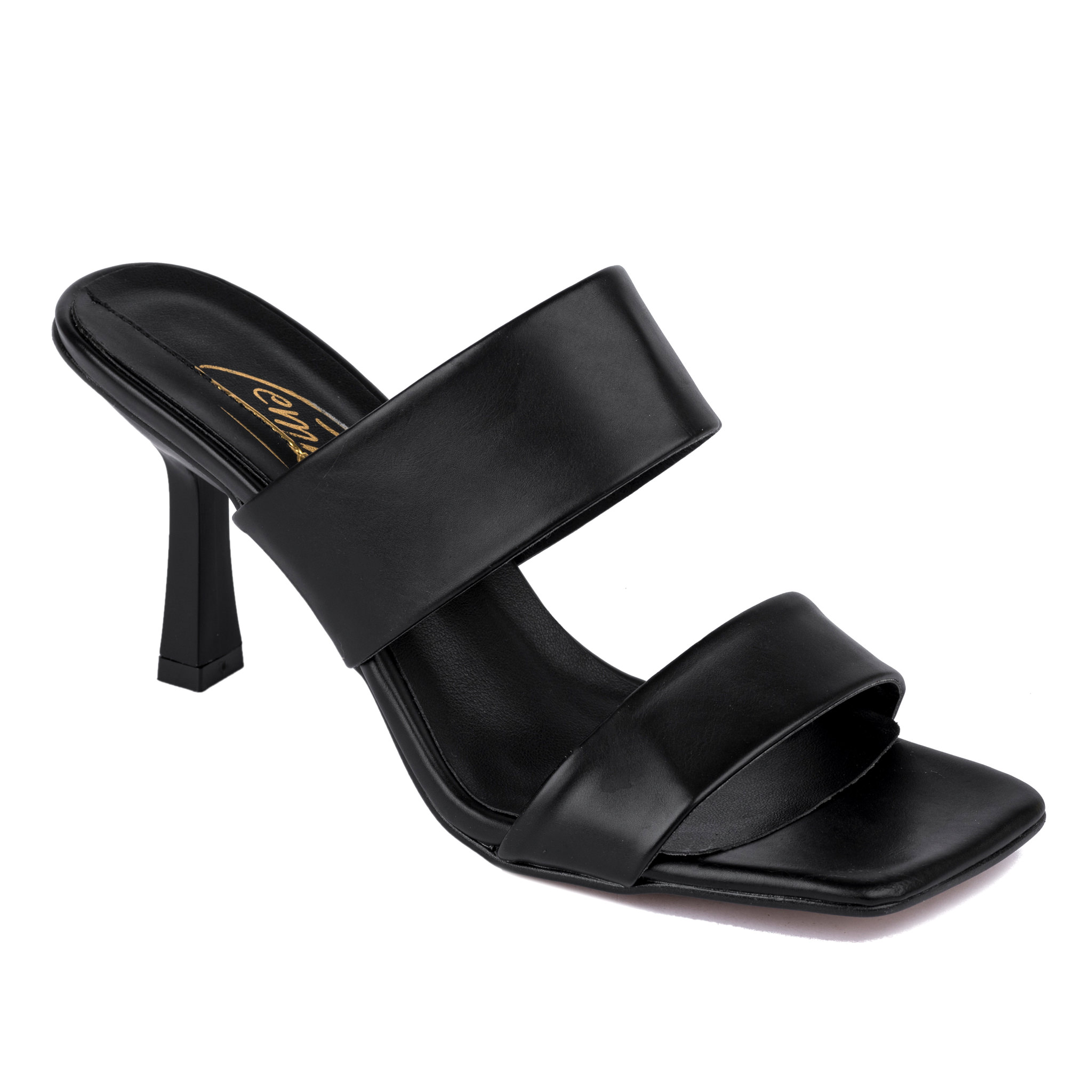 MULES WITH THIN HEEL AND BELTS - BLACK