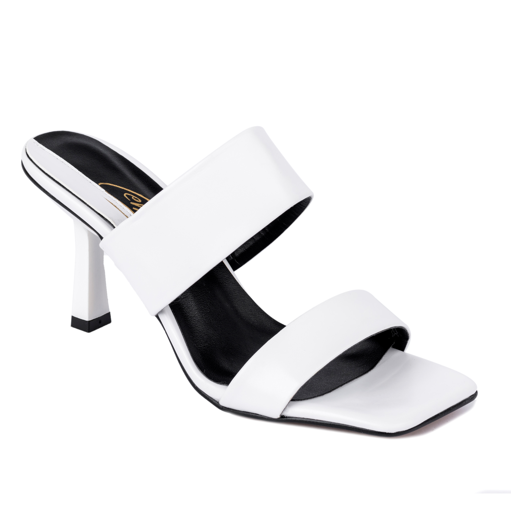 MULES WITH THIN HEEL AND BELTS - WHITE