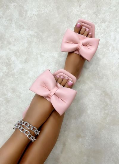 FLAT MULES WITH BOW - ROSE