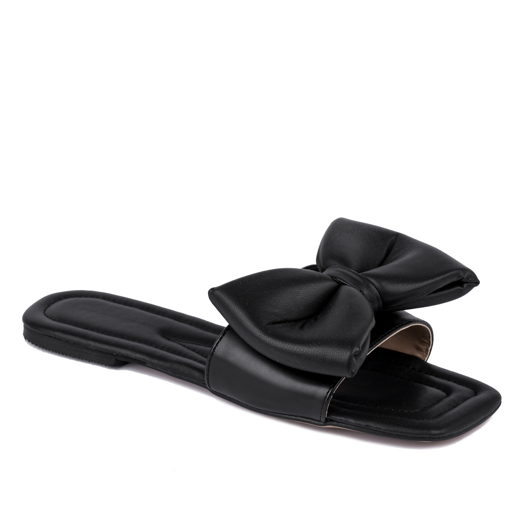 FLAT MULES WITH BOW - BLACK